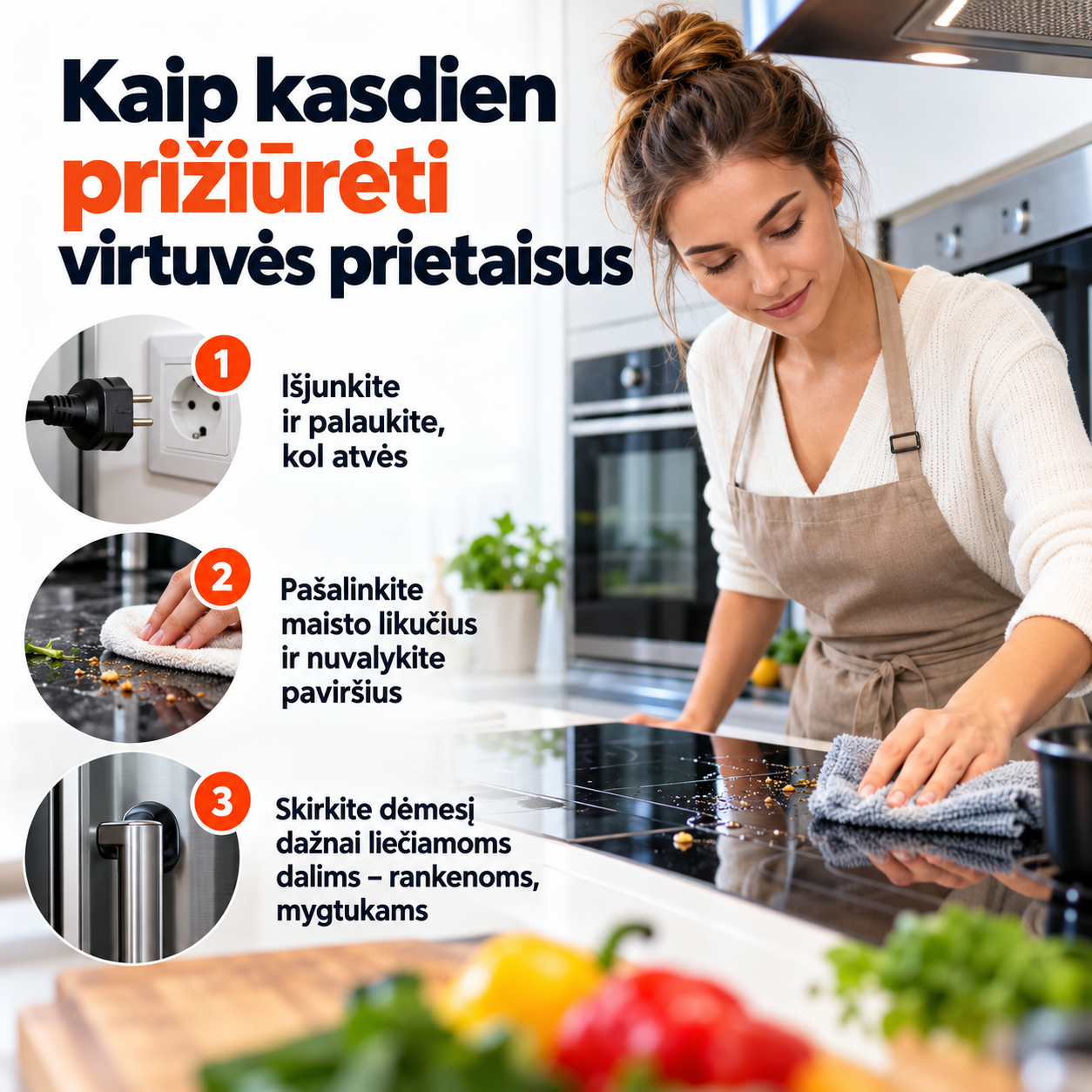 Kaip kasdien prižiūrėti virtuvės prietaisus