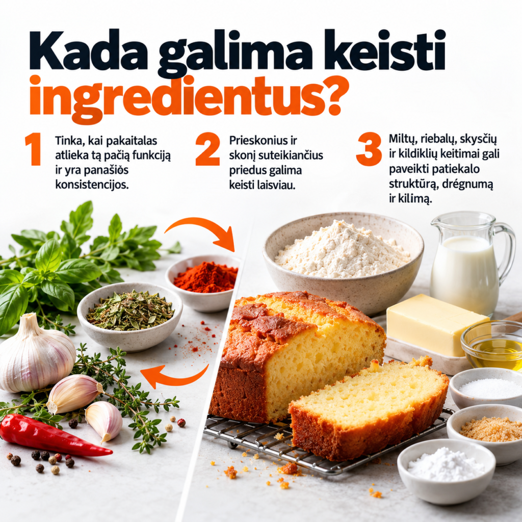 Kada recepte galima keisti ingredientus, o kada geriau nerizikuoti