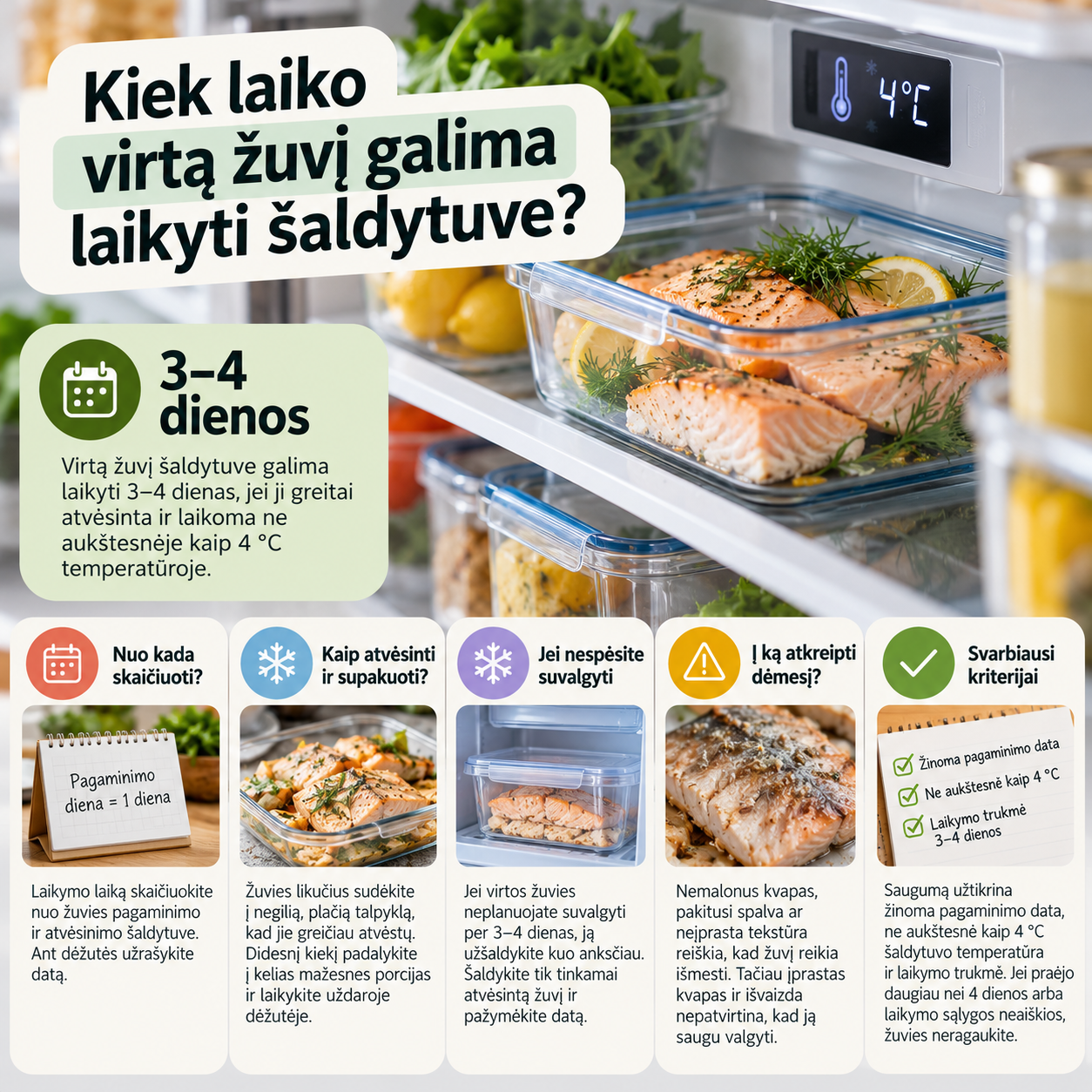 Kiek laiko virtą žuvį galima laikyti šaldytuve