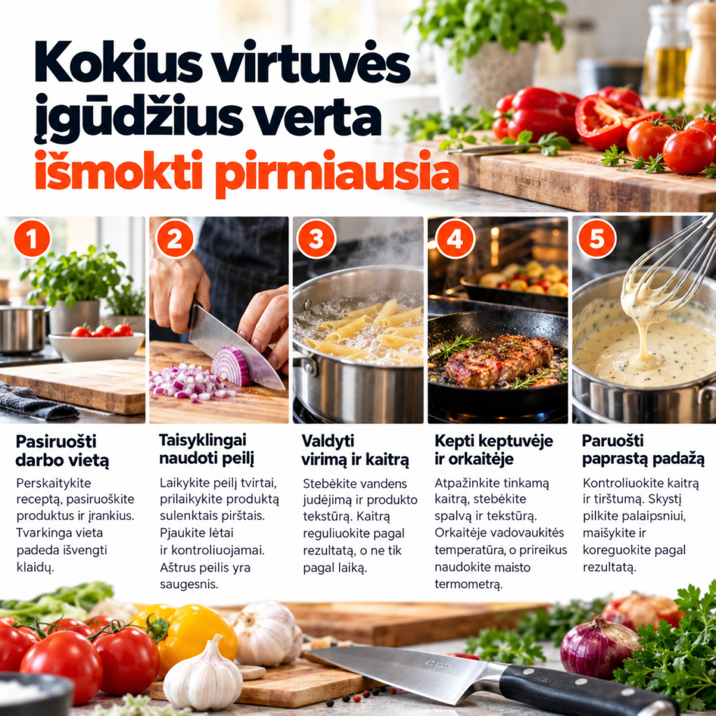 Kokius virtuvės įgūdžius verta išmokti pirmiausia
