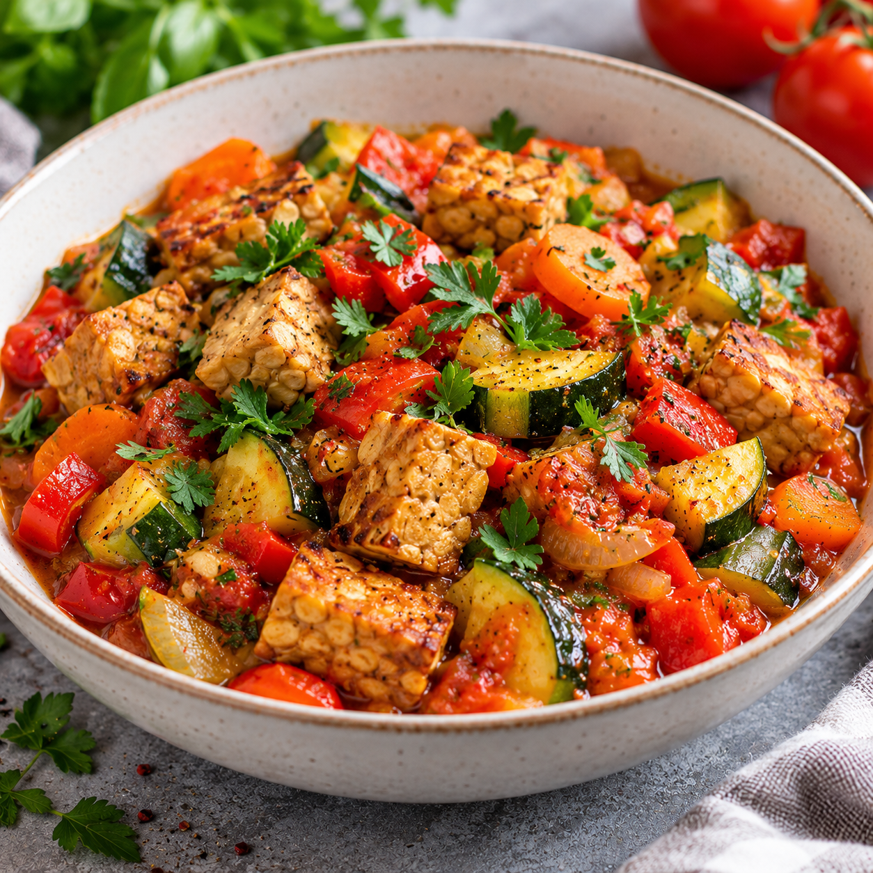 Daržovių troškinys su tempe