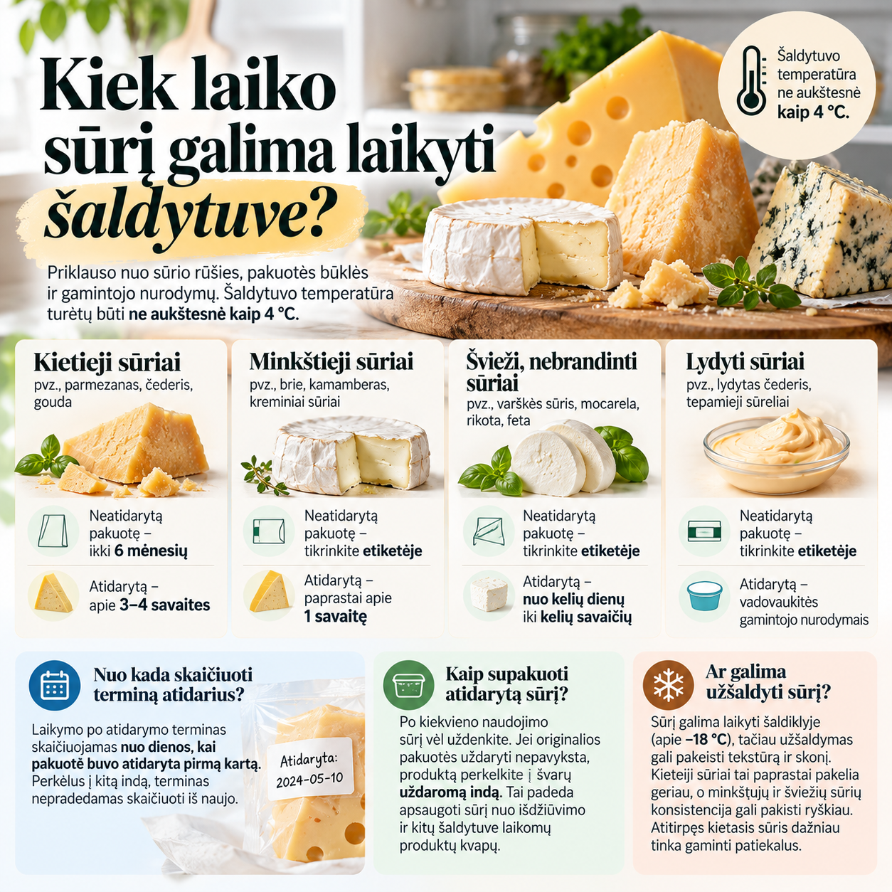 Kiek laiko sūrį galima laikyti šaldytuve